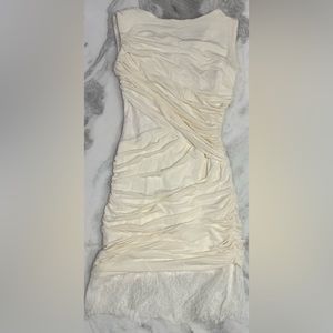BCBGMaxazria Rucheted Off-White Dress - Size 0